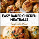 Golden baked chicken meatballs served on a tray with herbs and sauce made from ground chicken balls.